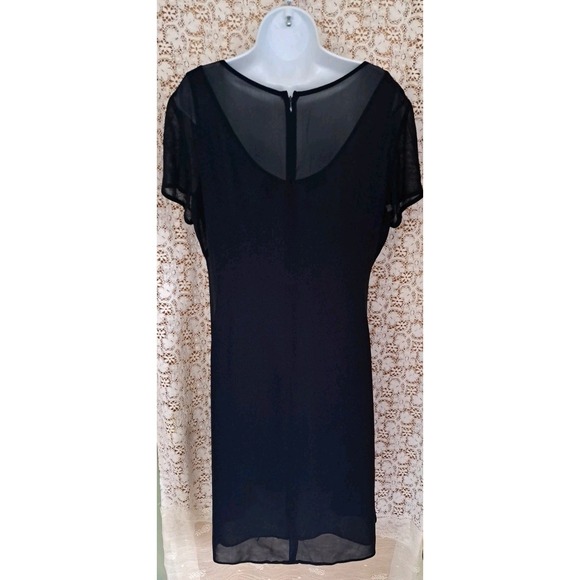 Liz Claiborne Dress Women's 14 Navy Blue Sheer Overlay Embroidered Neckline Zip - Picture 13 of 13